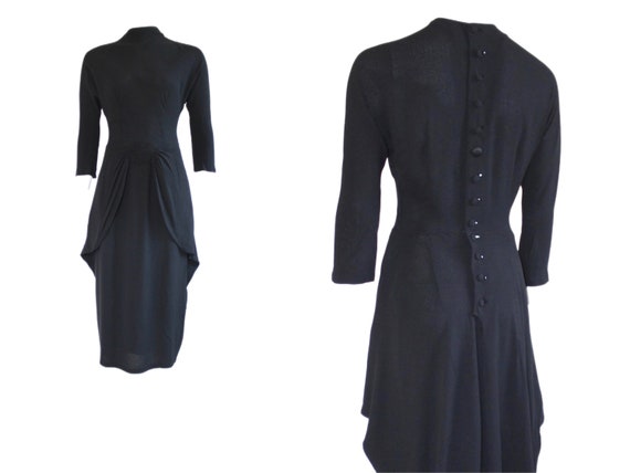 1940s Rayon Crepe Dolman Sleeve Mid Length Dress … - image 2