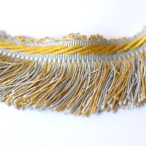 11.92 Yards Fine French Edging Brush Fringe and Picots Duck Egg and Gold Home Decorating 1.75 Width image 3