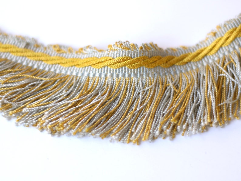 11.92 Yards Fine French Edging Brush Fringe and Picots Duck Egg and Gold Home Decorating 1.75 Width image 3