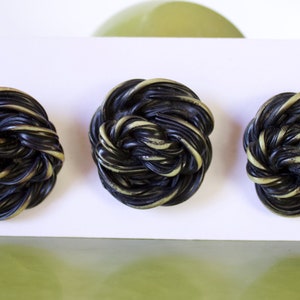 Vintage Buffed Celluloid Extruded Twisted Knot Buttons Set of Three Large Coat Buttons 1 3/8 image 1