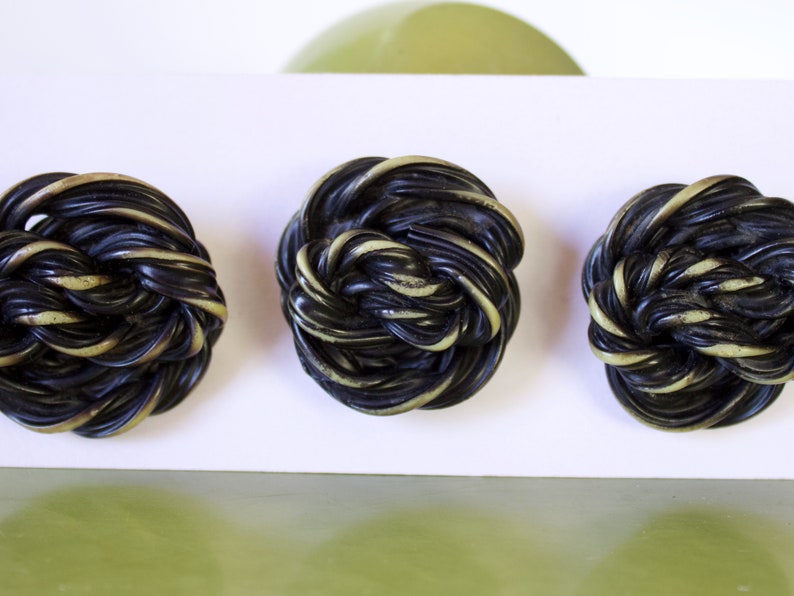 Vintage Buffed Celluloid Extruded Twisted Knot Buttons Set of Three Large Coat Buttons 1 3/8 image 1