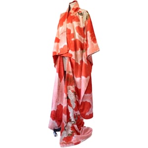 Fine Japanese Silk Uchikake Furisode Vintage Wedding Kimono Coat - Gold Couch Stitched Peking Knot Cranes