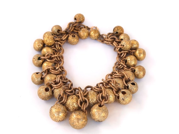 1920s - 1930s Graduated Cast Brass Beaded   Brace… - image 1