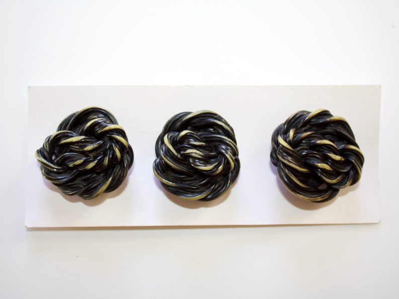 Vintage Buffed Celluloid Extruded Twisted Knot Buttons Set of Three Large Coat Buttons 1 3/8 image 5