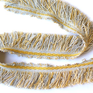 11.92 Yards Fine French Edging Brush Fringe and Picots Duck Egg and Gold Home Decorating 1.75 Width image 4