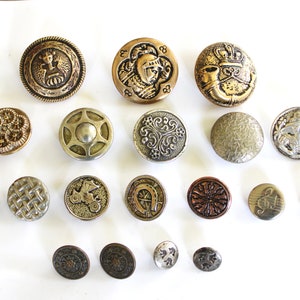 19 Antique and Vintage two Piece Metal Buttons Collection  - Stamped Edwardian Picture Buttons