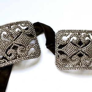 19th Century Cut Steel Shoe / Sash Buckles Made in France - Antique Silver Plated Faceted Steel
