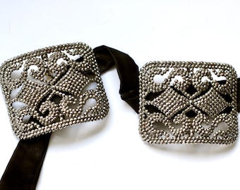 19th Century Cut Steel Shoe / Sash Buckles Made in France - Antique Silver Plated Faceted Steel