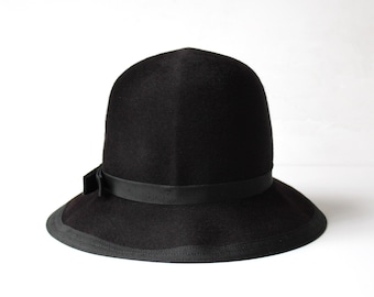 Vintage 50s GLENOVER HENRY POLLAK BlackFelt Lace Ribbon Bucket Hat Dark Academia Vintage 50s GLENOVER HENRY POLLAK BlackFelt Lace Ribbon  main image 2