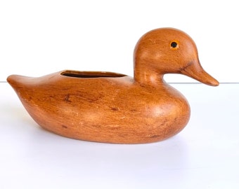 Vintage Bronze Duck Plant Pot Holder with Hand Painted Wood Grain Glaze Finish