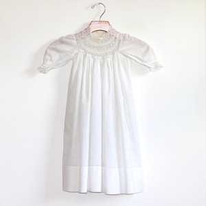 Edwardian Christening Gown: Antique Whitework Embroidered Cotton, French Lace Yoke (Size 3-6M)