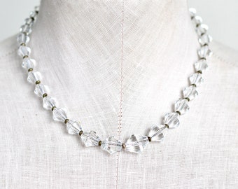 1930s Faceted Crystal Bicone Bead Graduated Necklace on Fine Gold Filled Chain