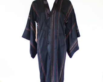 1940s Jacquard Silk Japanese Vintage Kimono Dress Coat or Robe - Medium