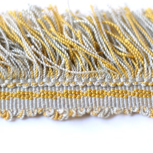 11.92 Yards Fine French Edging Brush Fringe and Picots Duck Egg and Gold Home Decorating 1.75 Width image 2