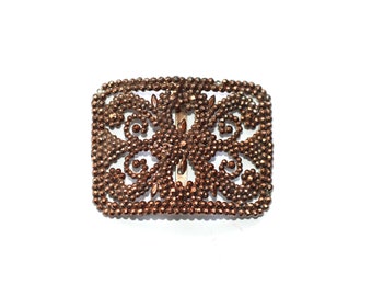 19th Century Cut Steel Antique Sash Buckle - Polished Bronze Individually Riveted
