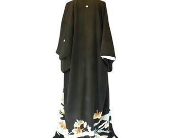 1920s Silk Crepe Kimono: Phoenix & Paulownia Crest, Japanese Robe