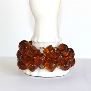 Art Deco Cognac Glass Cube Bead and Brass Bracelet Matching Antique Chunky Faceted Pillow Beads image 2