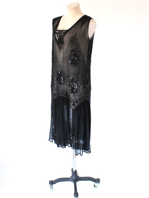 1920s French Jet Beaded Silk Art Deco Flapper Dre… - image 10