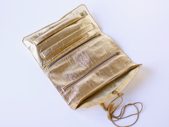 1950s Gold Lamé Rolled Accessories Travel Bag - V… - image 6