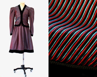 Vintage Jacquard Silk Designer Dress and Jacket Set by Paul Louis Orrier - Small