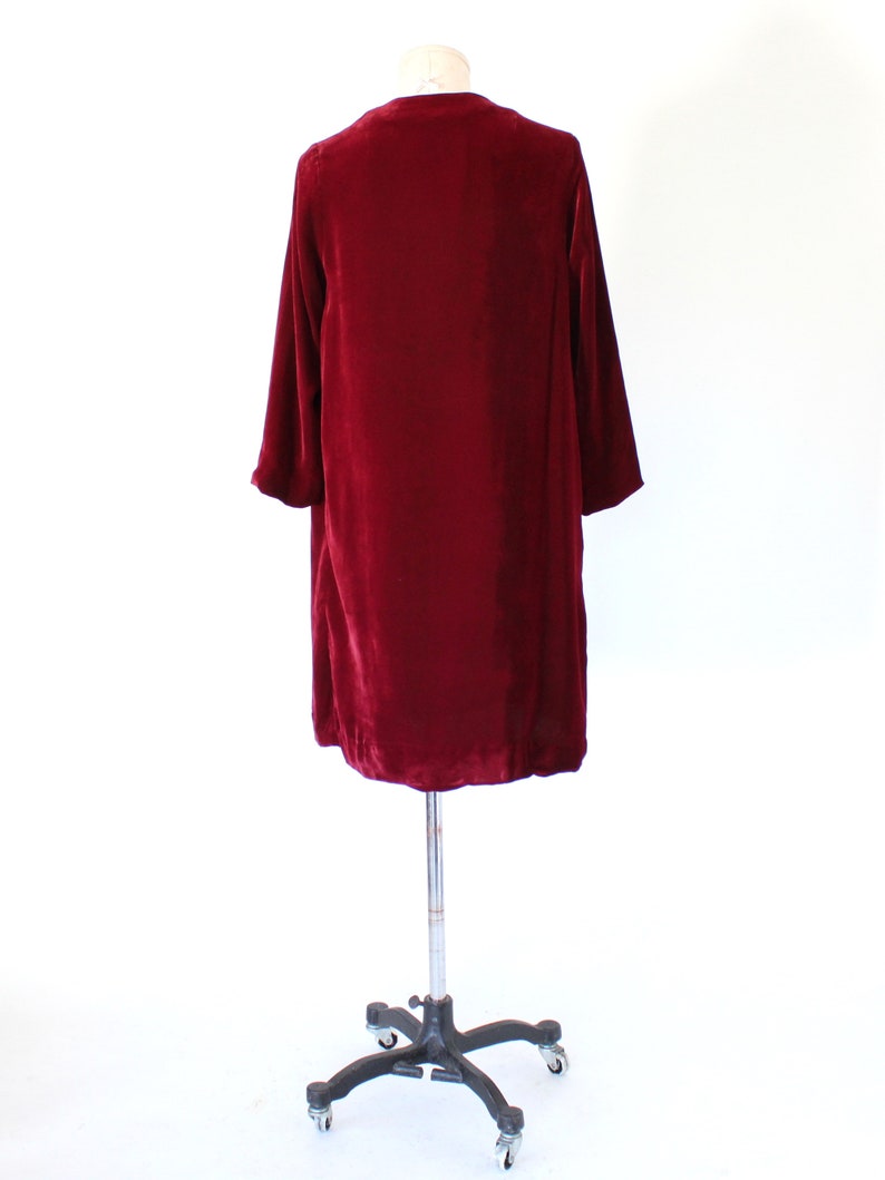 1930s Raspberry Silk Velvet Draped Coat Scheibler Made in West Germany Small image 3