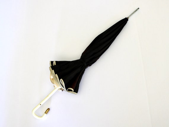 1960s Double Canopy Umbrella - Vintage Black Mod … - image 2