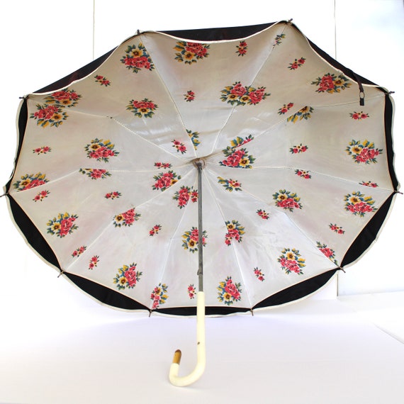 1960s Double Canopy Umbrella - Vintage Black Mod … - image 3