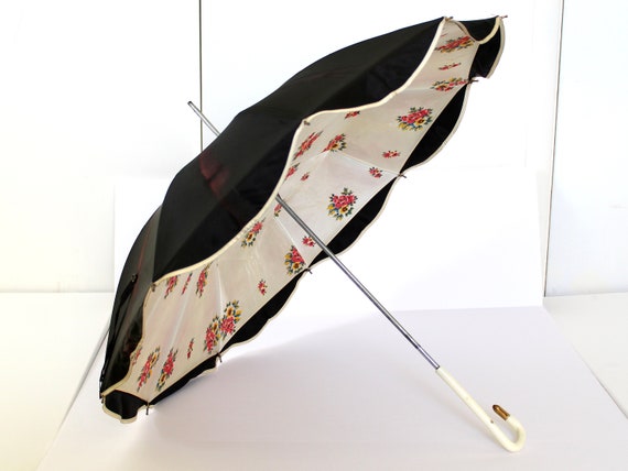 1960s Double Canopy Umbrella - Vintage Black Mod … - image 1