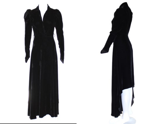 1930s Silk Velvet Bias Cut High-Low Vintage Dress… - image 1