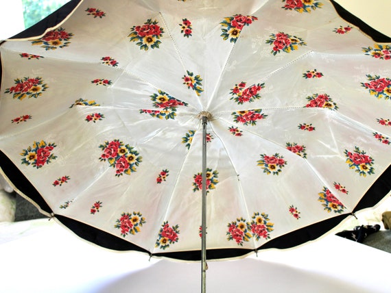 1960s Double Canopy Umbrella - Vintage Black Mod … - image 4