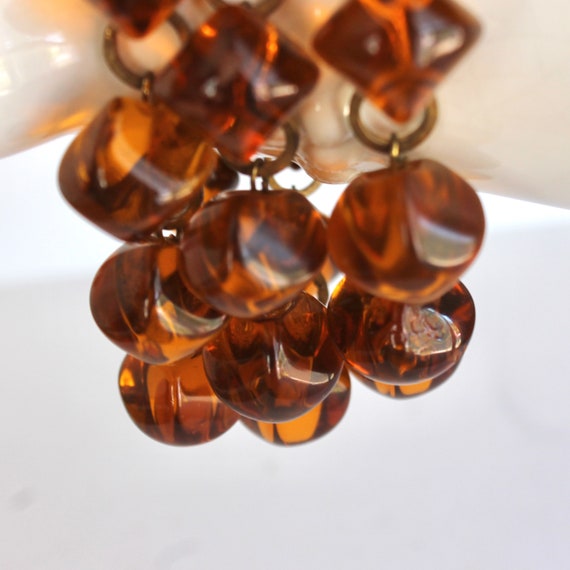 Art Deco Cognac Glass Cube Bead and Brass Bracele… - image 9