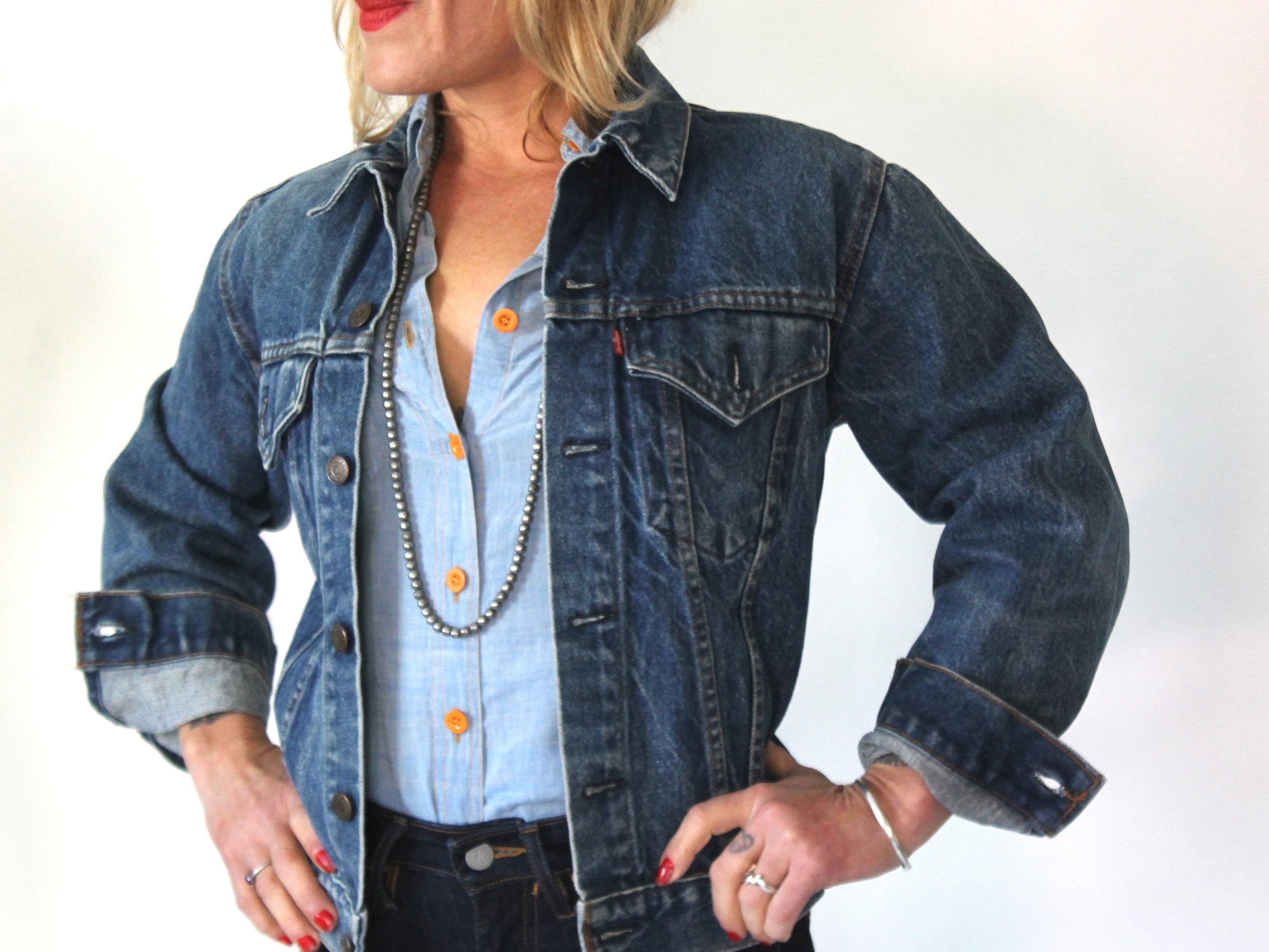 Vintage Levis Denim Trucker Jacket: Type 111, Made in USA (women M