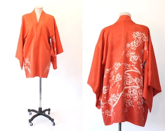 Vintage Fine Silk Japanese Kimono Robe - Traditional Yuzen Dye Spring Flowers