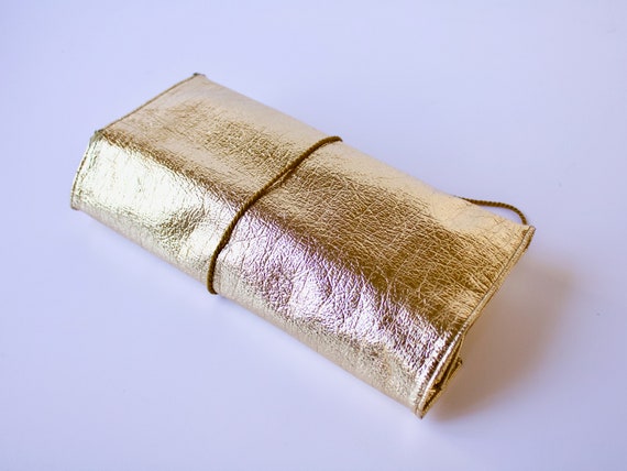 1950s Gold Lamé Rolled Accessories Travel Bag - V… - image 7