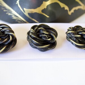 Vintage Buffed Celluloid Extruded Twisted Knot Buttons Set of Three Large Coat Buttons 1 3/8 image 3