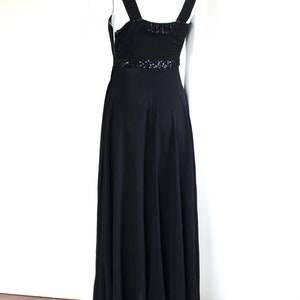 1930s Crepe Rayon Gown with Black Czech Bead Applique and Fringe Embellishments image 3