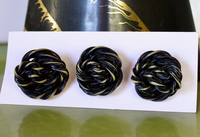 Vintage Buffed Celluloid Extruded Twisted Knot Buttons Set of Three Large Coat Buttons 1 3/8 image 8