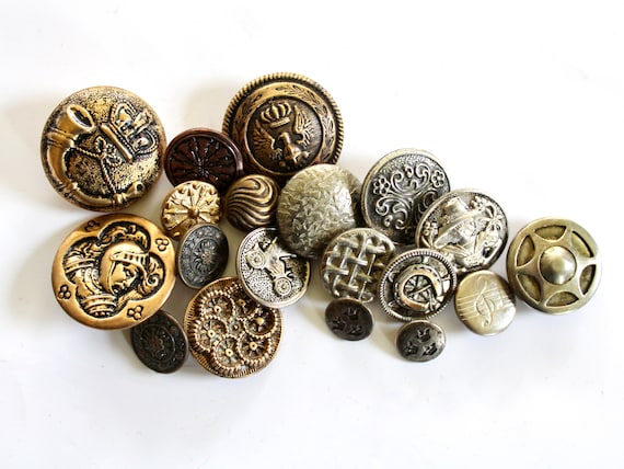 19 Antique and Vintage Two Piece Metal Buttons Collection