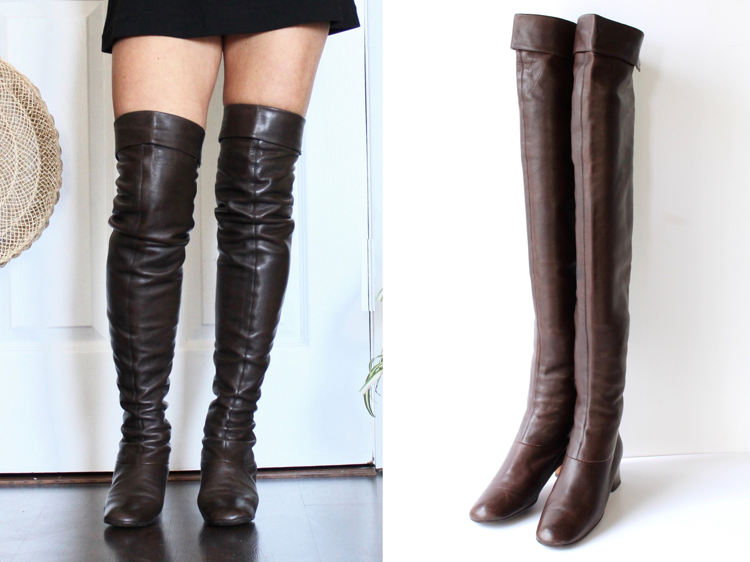Brown Thigh High Boots - Etsy UK