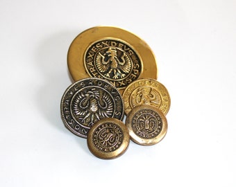 5 Antique Hessian Soldier Buttons Es Devs Spes Nostra Button Collection - God Is Our Hope - .75" - 1 5/8"