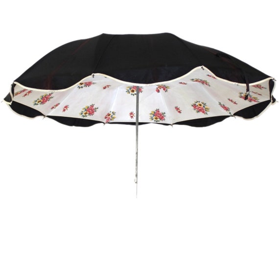 1960s Double Canopy Umbrella - Vintage Black Mod … - image 6