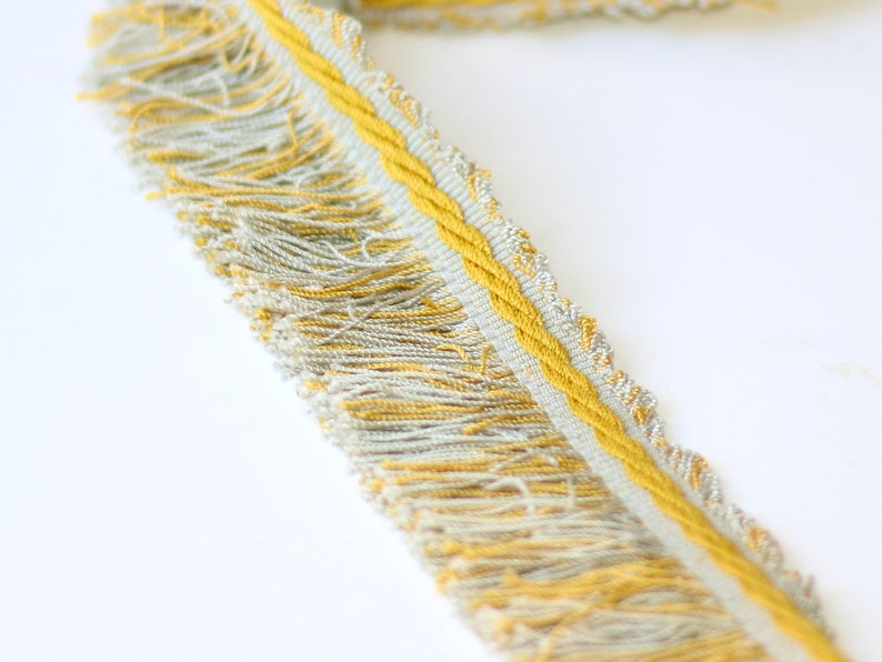 11.92 Yards Fine French Edging Brush Fringe and Picots Duck Egg and Gold Home Decorating 1.75 Width image 5