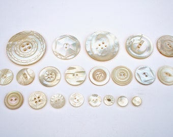22 Antique Carved Mother Of Pearl Sew Through Buttons - Each One Different Sizes Small - Large