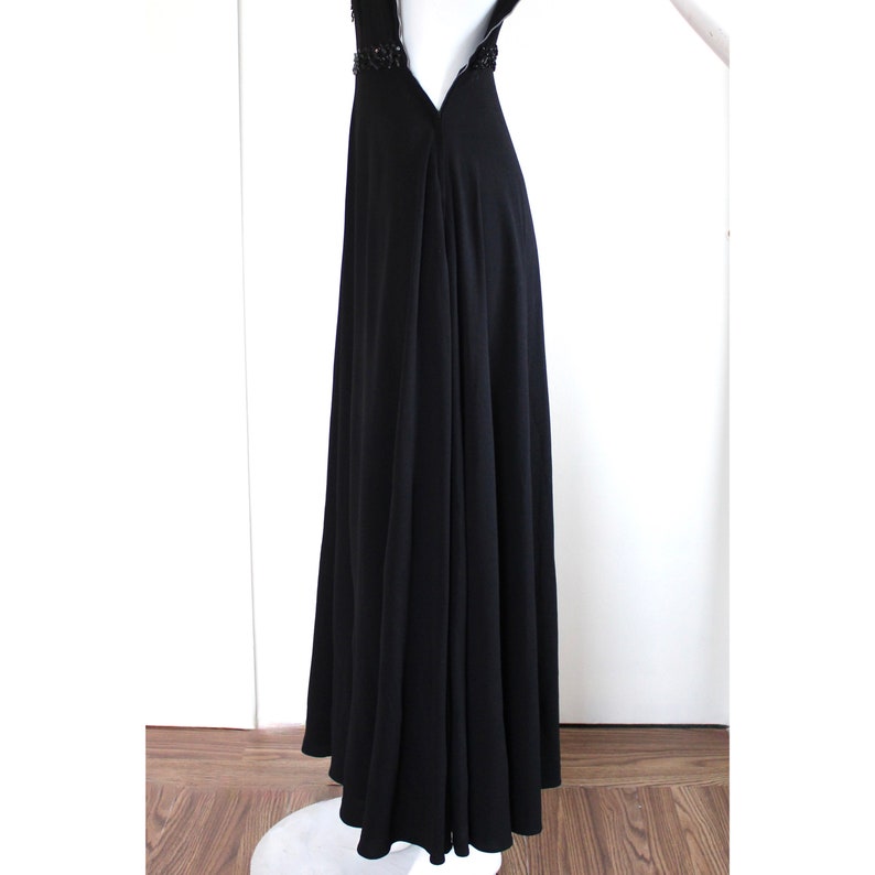 1930s Crepe Rayon Gown with Black Czech Bead Applique and Fringe Embellishments image 8