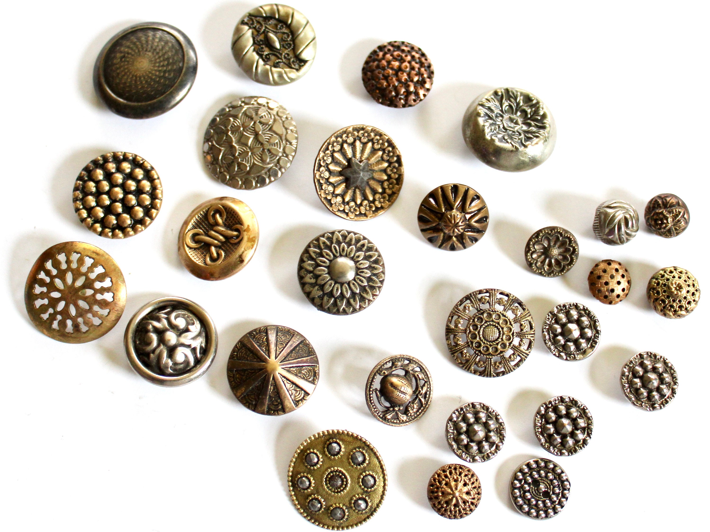 26 Antique Metal Buttons From Samplers Card - Coat Buttons
