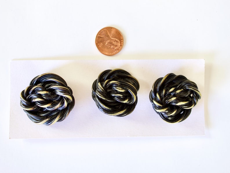 Vintage Buffed Celluloid Extruded Twisted Knot Buttons Set of Three Large Coat Buttons 1 3/8 image 2