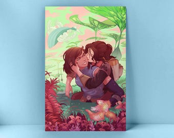 Lesbian Art Queer Pride Decor Sapphic Wall Art for Living Room Gay Art for Anniversary WLW Anime Art Print LGBT Gift for Lesbian Wedding