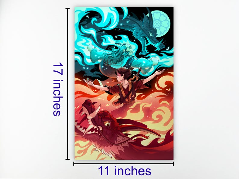 The art print is flat on a white background. It shows the measurements of the print. It’s 11 inches wide and 17 inches tall.