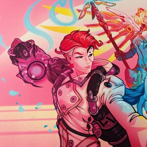 A close-up of the character on the left. The character is wearing a lab coat and holding an orb.