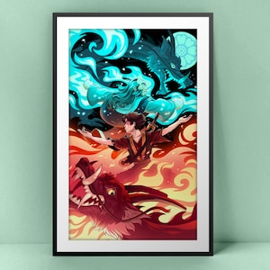 The art print is framed and is leaning against a green wall. The frame is black with a white inner area.